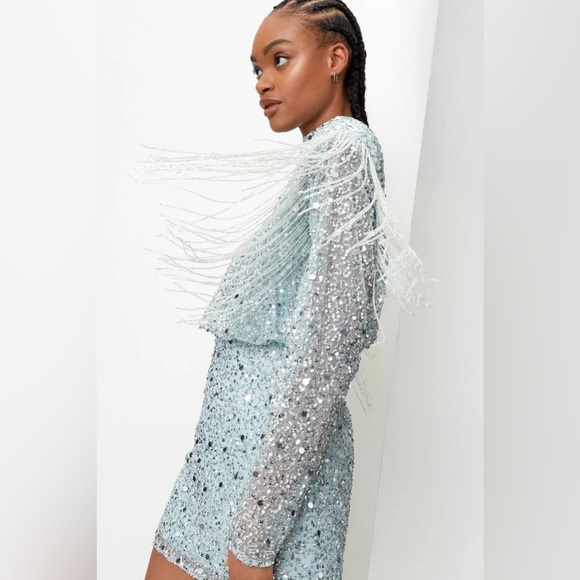 Nasty Gal Embellished Sequin Fringe Mini Dress NWT - Picture 4 of 17